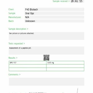 BPC-157 ARG – 500mcg x 50 Tablets (Certificate of Analysis, Second Image) – F40 Biotech Germany - Image 2